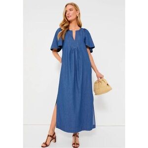 TUCKERNUCK Pomander Place Denim Finley Flutter Sleeve Maxi Dress NWT Size Large